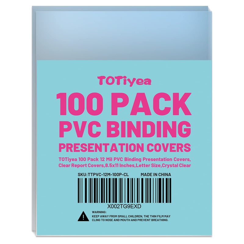 TOTiyea 100 Pack 12 Mil PVC Binding Presentation Covers, Clear Report Covers for Binding,8.5x11 Inches,Letter Size - Image 1